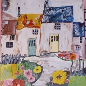 Original Acrylic Charming Village Scene Canvas Art